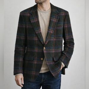 Ruff Hewn Men's Plaid Blazer - Green and Purple 100% Wool - Large Vintage